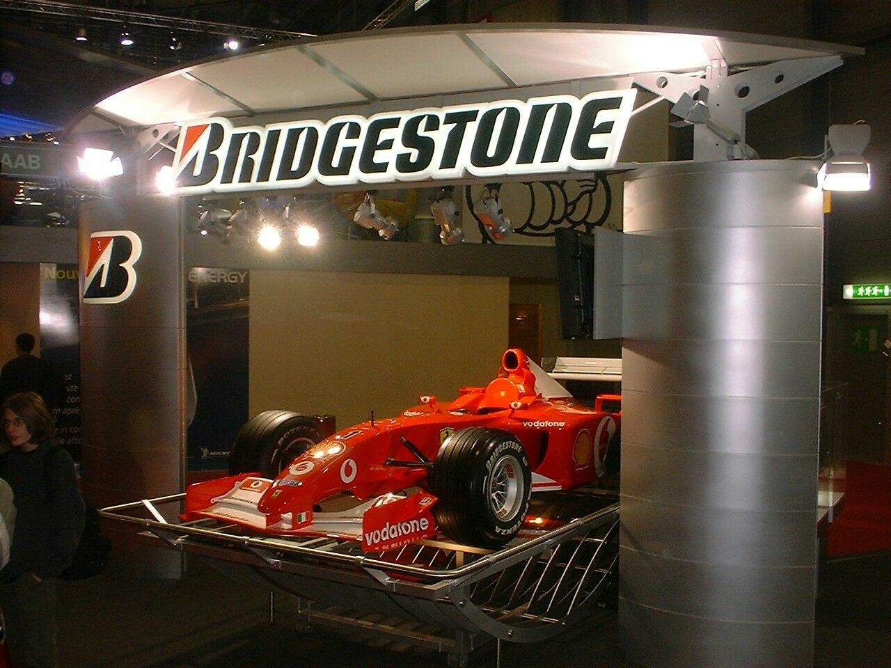 Ferrari F2002 F1 car on the Bridgestone tyres stand at the 2003 Geneva Motor Show