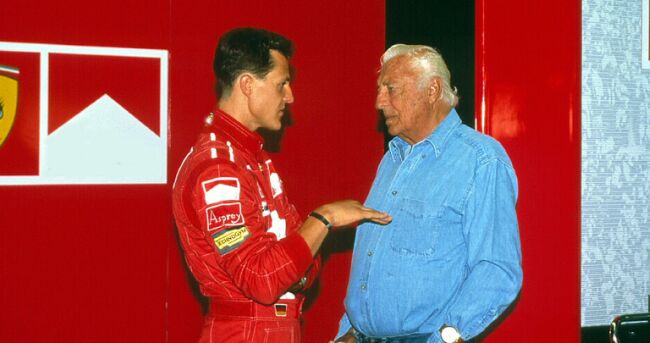 Gianni Agnelli in discussion with Ferrari's most successfull F1 driver, Michael Schumacher