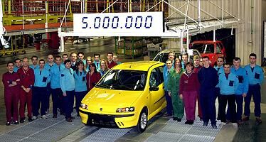 the 5,000,000th Fiat Punto rolls off the assembly line