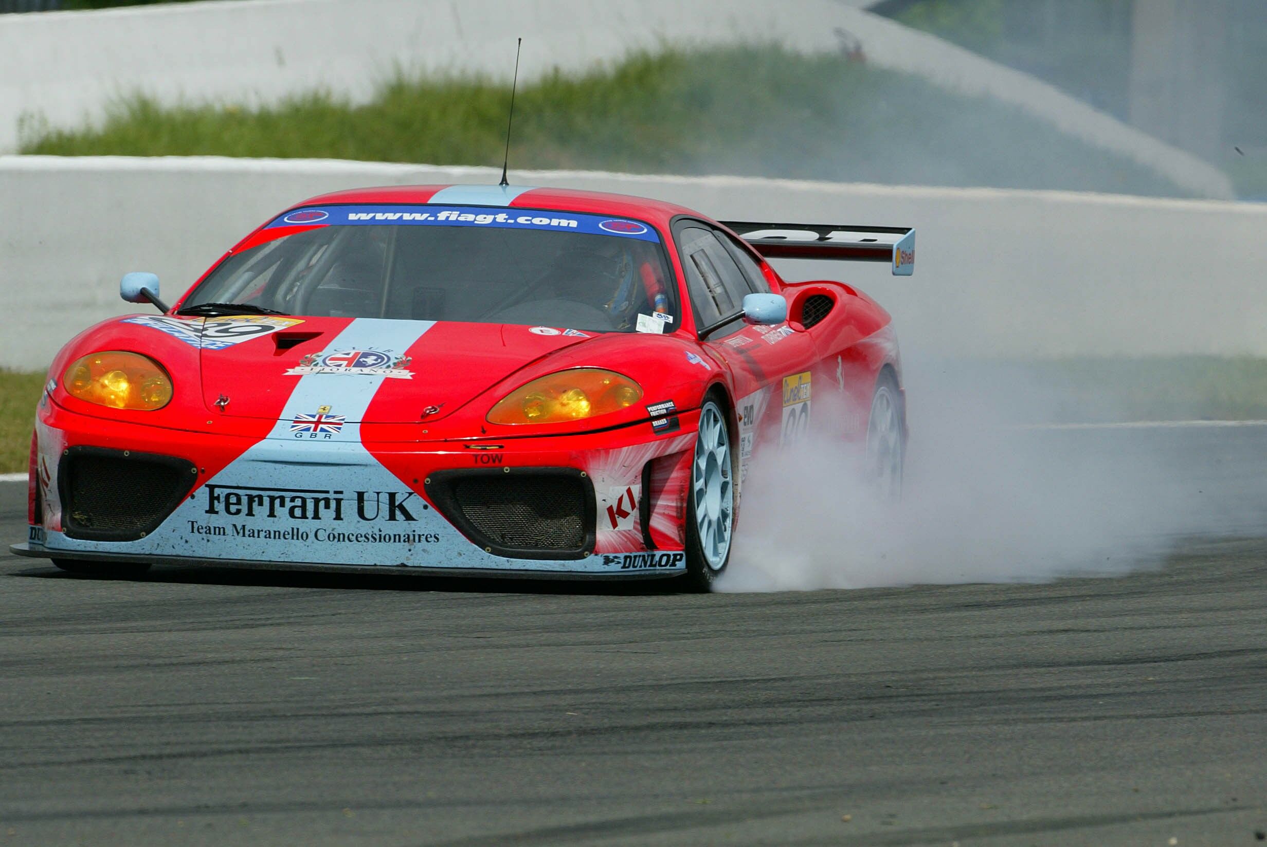 the no 89 Team Maranello Concessionaires Ferrari 360 Modena on its way to victory in N-GT at Magny-Cours yesterday before being excluded after the race for a technical infrigement