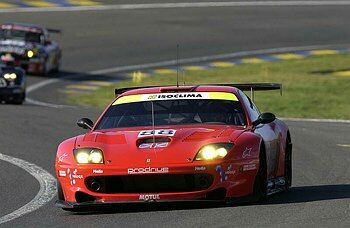 Jamie Davies in the no88 Prodrive Veloqx Ferrari 550 set the fastest GTS time during the opening practice sessions at Le Mans