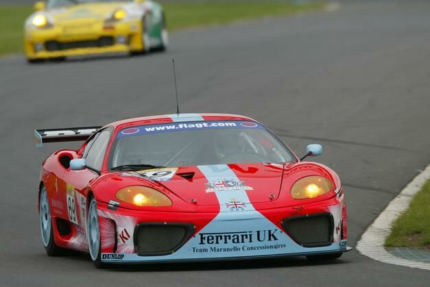 the no89 Team Maranello Concessionaires Ferrari 360 Modena on its way to claiming N-GT pole at Donington Park
