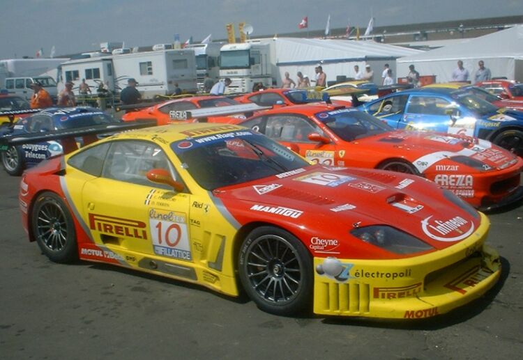 JMB Racing's no10 Ferrari 550 Maranello in the paddock at Donington Park