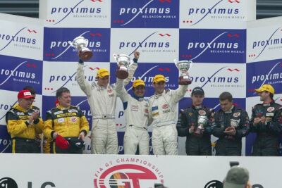 the N-GT class podium ceremony at Spa
