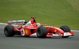 Michael Schumacher on his way to second place at the 2002 European Grand Prix
