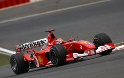 Michael Schumacher on his way to second place in Sunday's European Grand Prix for Ferrari, a result which virtually assures him of this years Formula 1 drivers title