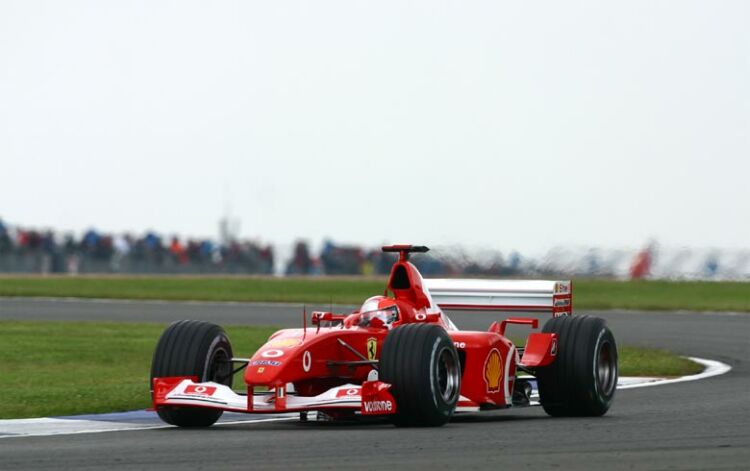 Michael Schumacher on his way to a 60th career Grand Prix victory at Silverstone