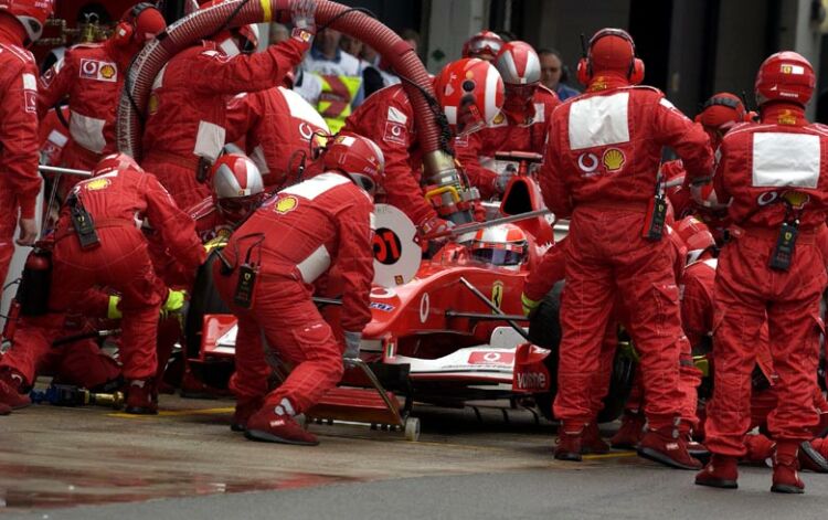 Michael Schumacher in for a pitstop