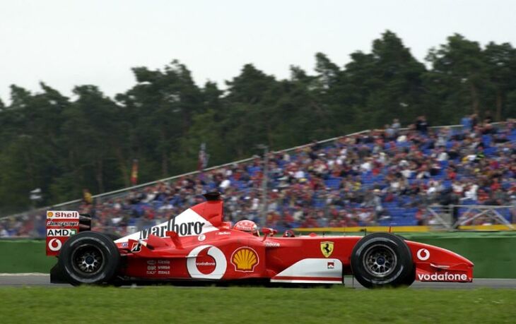 Michael Schumacher on his way to pole position at the revised Hockenheim circuit