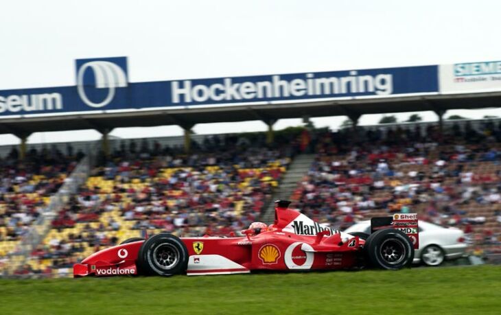 newly crowned F1 World Champion Michael Schumacher on his way to winning his home Grand Prix