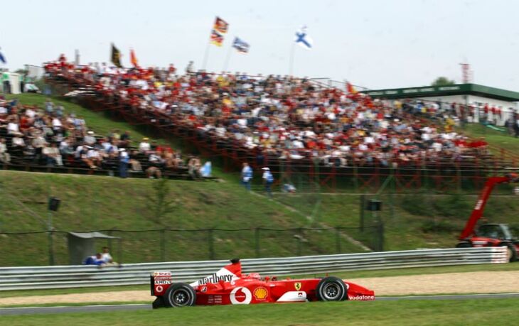 Michael Schumacher on his way to second place and Ferrari's fifth 1-2 of the season