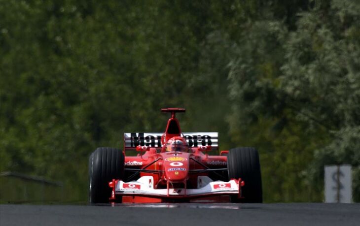 Michael Schumacher on his way to second slot on the grid in his Ferrari F2002