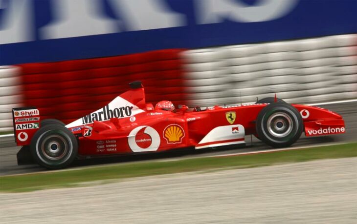 Michael Schumacher on his way to second place in his Ferrari F2002