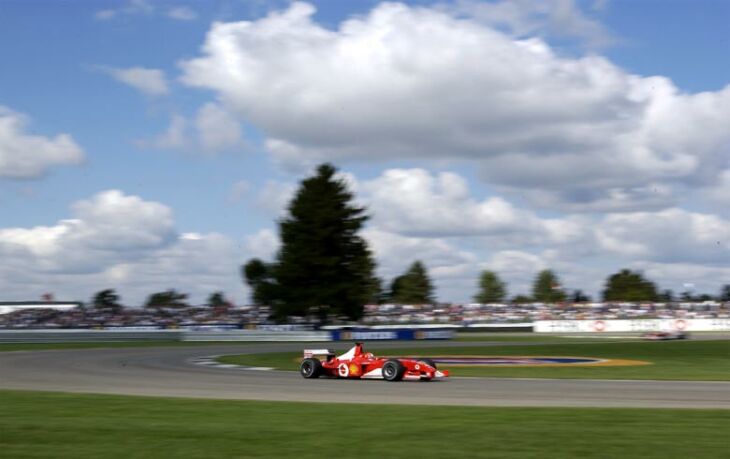 Michael Schumacher led the whole race at Indianapolis until his apparent misjudgement at the line