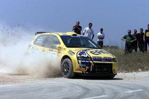 Paolo and Anna Andreucci in their Fiat Punto Abarth Rally on their way to winning Fiat's first national rally title for 18 years