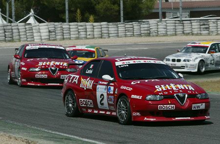 Nicola Larini leads Nordauto Alfa Romeo team mate Fabrizio Giovanardi