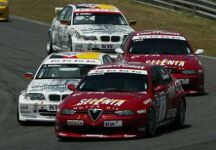 Fabrizio Giovanardi and Nicola Larini in their Nordauto Alfa Romeo 156 GTA's fend off BMW opposition